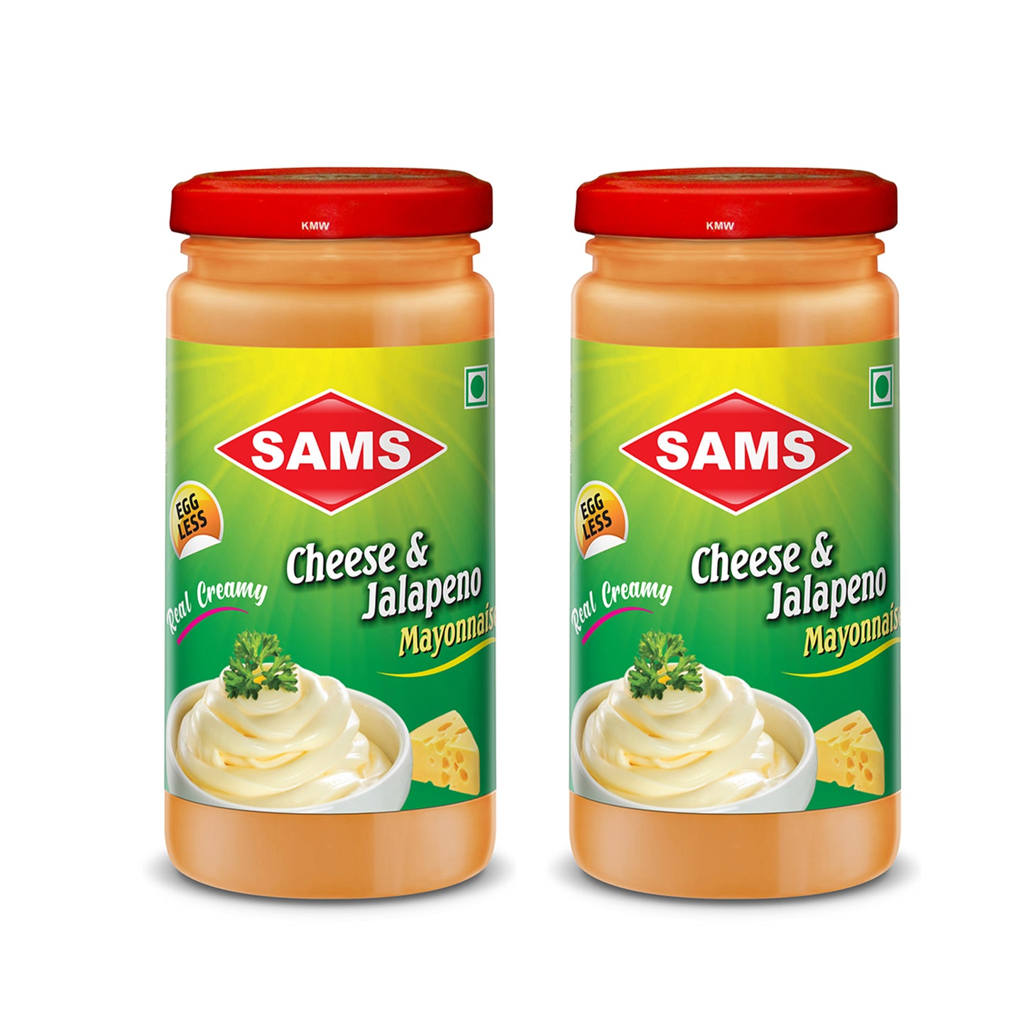 Sams Cheese & Jalapeno Mayonnaise, Real Creamy, Eggless (Pack of 2)