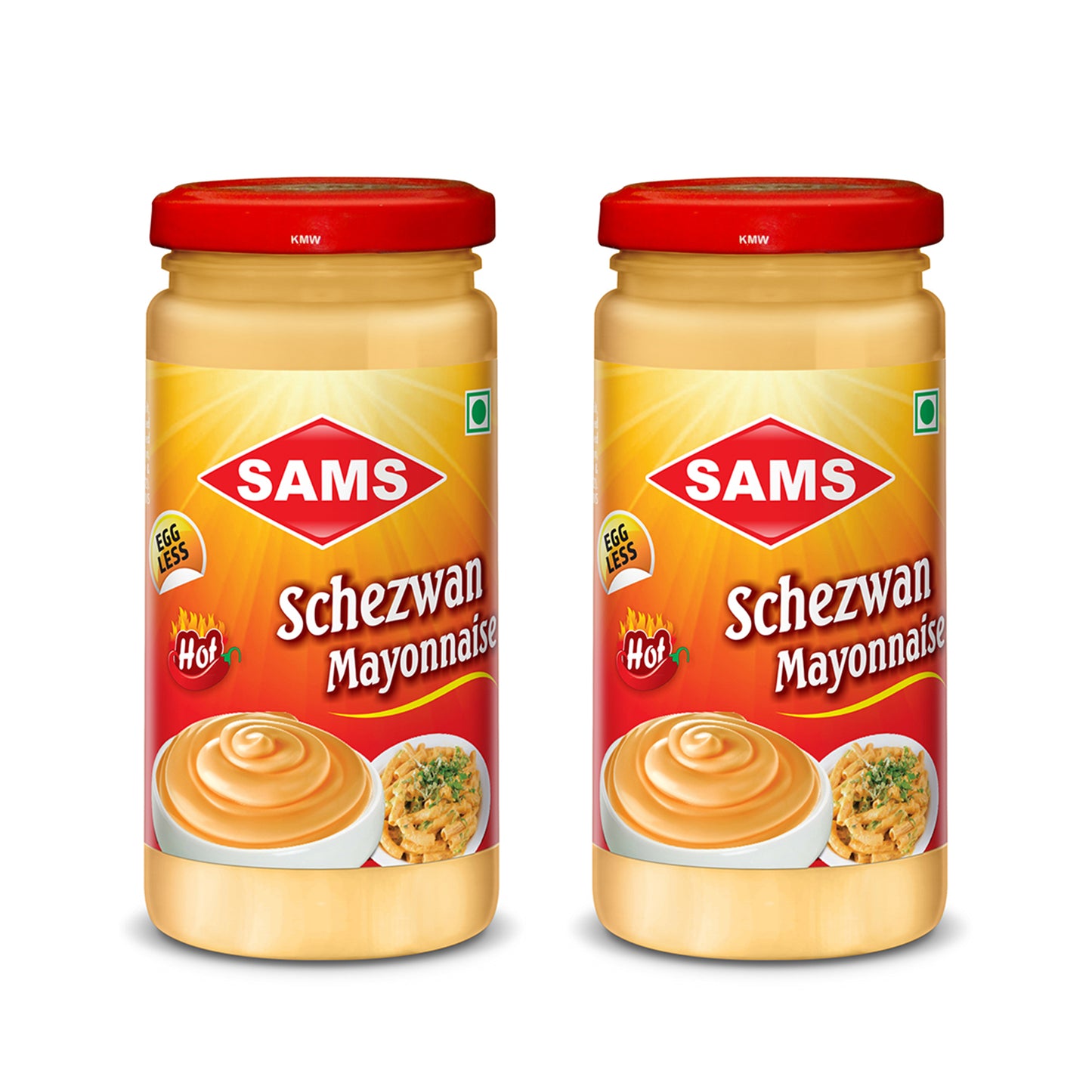 Sams Schezwan Mayonnaise Hot and Spicy, Egg-less, Pack of 2