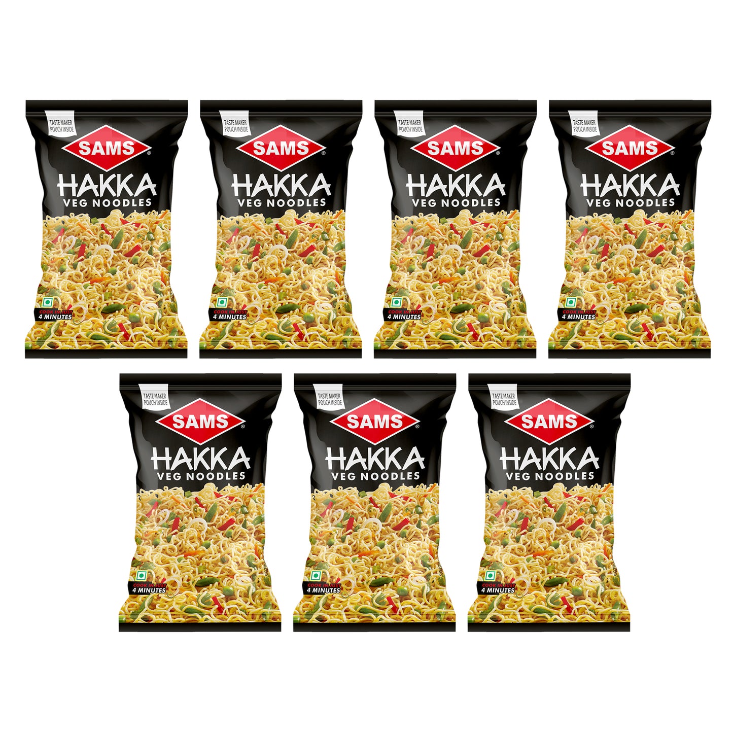 Sams Hakka Veg Noodles With Taste maker Black Single 180g pack of 7