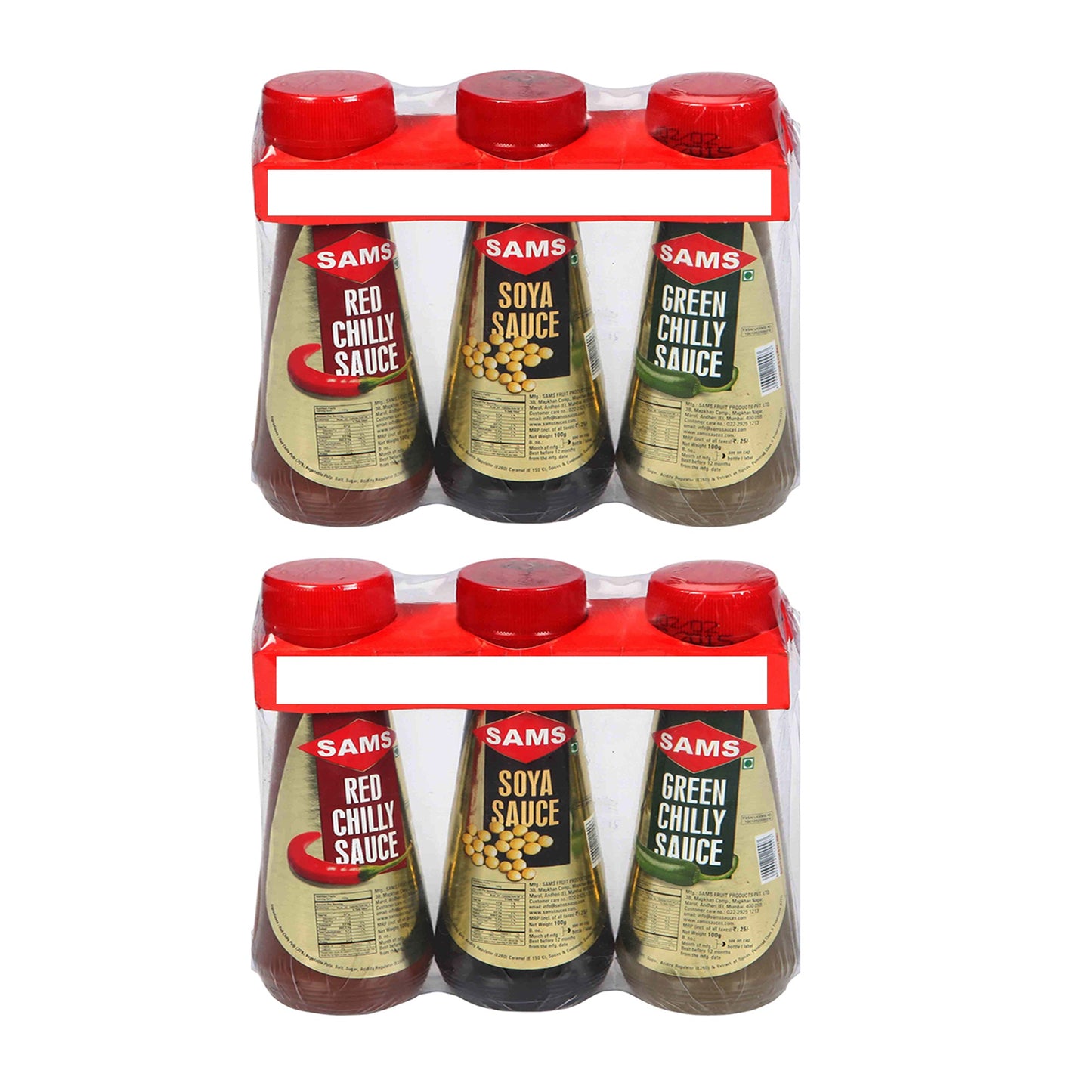 Sams Red Chilli Sauce 100gram, Green Chilli Sauce 100gram, Dark Soya Sauce 100gram, Combo Pack 2