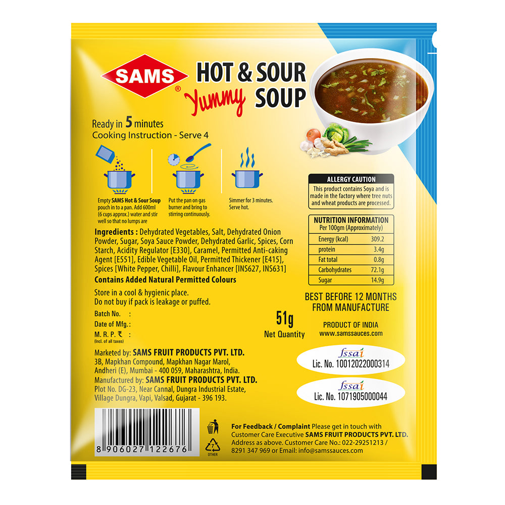 SAMS Instant Ready Soup Variety Pack, Mixed Vegetable, Manchow, Hot & Sour, Sweet Corn, Tomato, 100% Vegetarian, No Added Preservatives, Ready in 5 Minutes