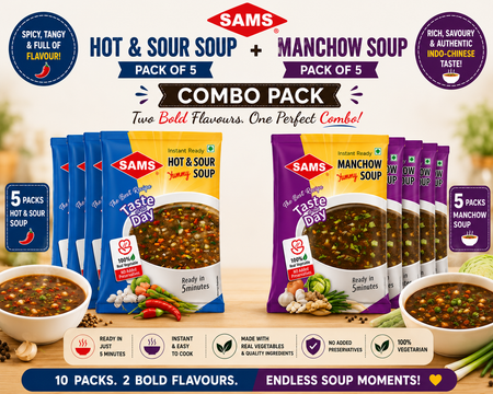 SAMS Hot & Sour Soup (Pack of 5) + Manchow Soup (Pack of 5) | Instant Ready-to-Cook Soup Combo | 10 Pack