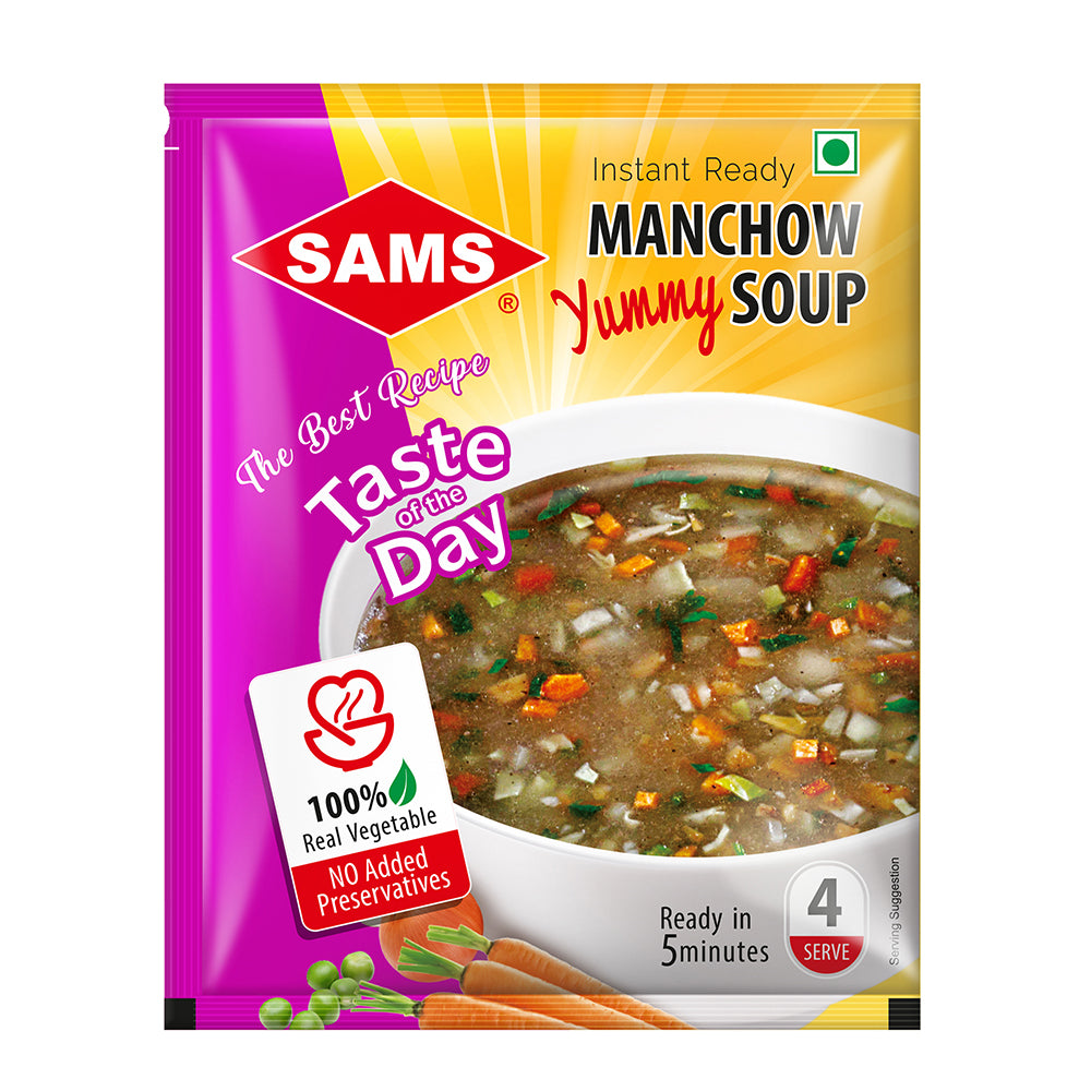 SAMS Instant Ready Soup Variety Pack, Mixed Vegetable, Manchow, Hot & Sour, Sweet Corn, Tomato, 100% Vegetarian, No Added Preservatives, Ready in 5 Minutes