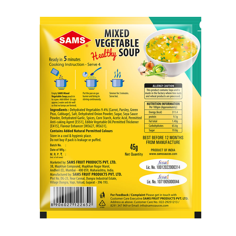 Sams Mixed Vegetable Healthy Soup 45g Each