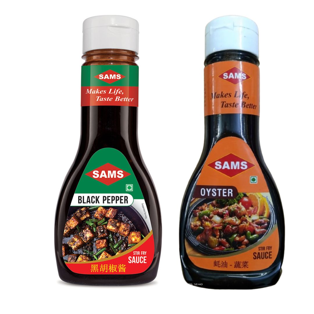 Sams Oyster Sauce 330g and Black Pepper Sauce 300g Gourmet Sauces for Adding Taste and Flavour to Home Cooked Meals, Veg