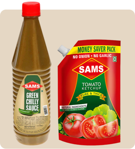 Sams Sauce Combo Pack, Tomato Ketchup 1kg, Garlic Chilli Sauce 700g  Pure Thick