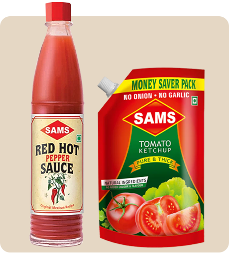 Sams Red Hot Pepper Sauce 88ml and Tomato Ketchup 1kg Combo, Pure and Thick Ketchup