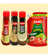 Sams Pure & Thick Tomato Ketchup 1kg with red chilly, Green chilly Soya Sauce 100g.