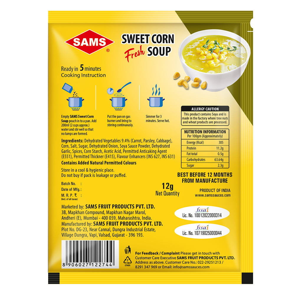 Sams Sweet Corn Fresh soup 12g Each (Pack of 25)