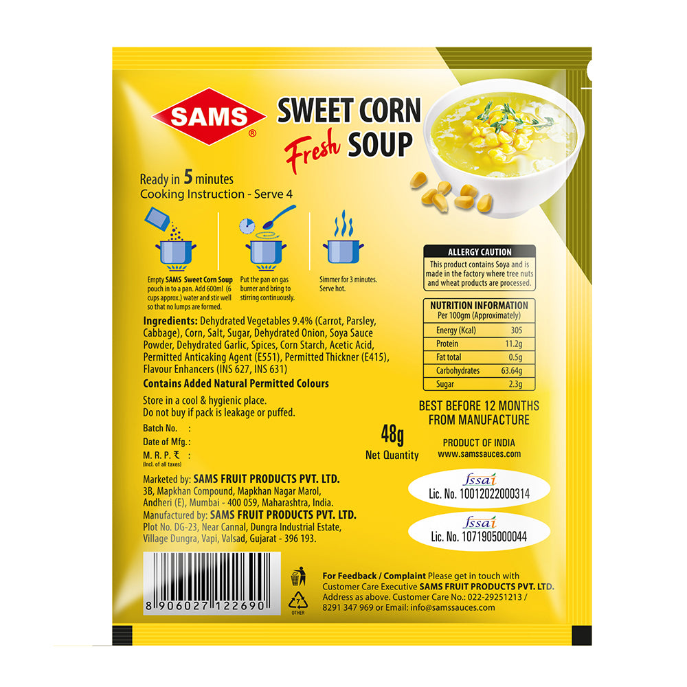 SAMS Instant Ready Soup Variety Pack, Mixed Vegetable, Manchow, Hot & Sour, Sweet Corn, Tomato, 100% Vegetarian, No Added Preservatives, Ready in 5 Minutes