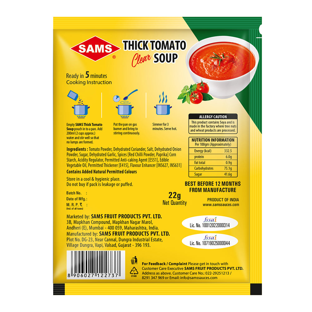 Sams Thick Tomato Clear Soup 25 x 22g Each