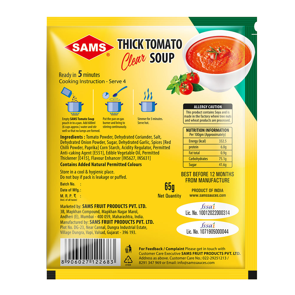 Sams Thick Tomato Clear Soup 65g Each