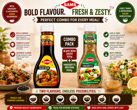 SAMS Black Bean Sauce 330g + Vinaigrette Dressing 300g Combo | Stir Fry & Salad Dressing Pack