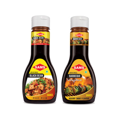 Sams Black Bean Sauce 330g and Barbeque Sauce 325g Gourmet Sauces for Adding Taste and Flavour to Home Cooked Meals, Veg
