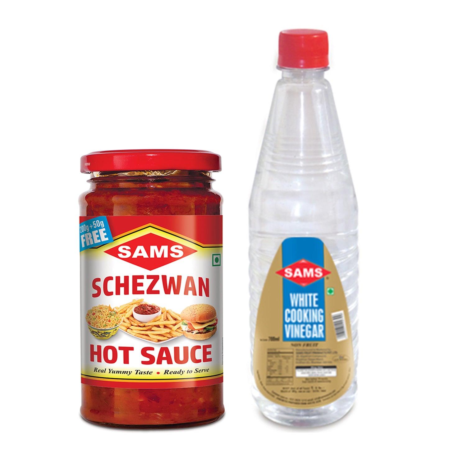 Sams Schezwan hot Sauce 250g and vinegar 700ml combo
