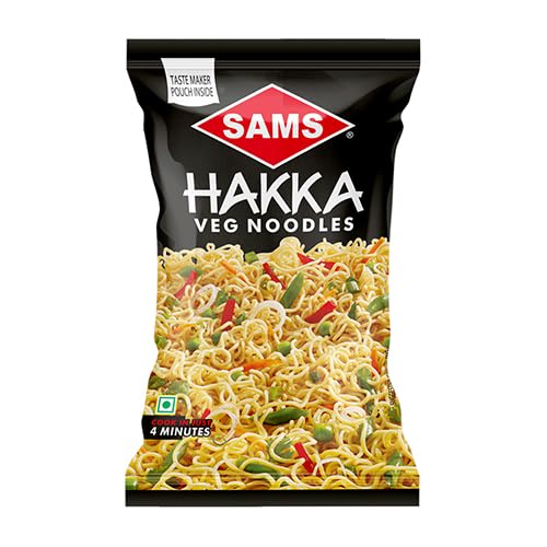 Sams Veg Hakka Noodles 180g with Tastemaker Chinese Noodle Fast Food for Breakfast Lunch Dinner and Soups (pack of 5)