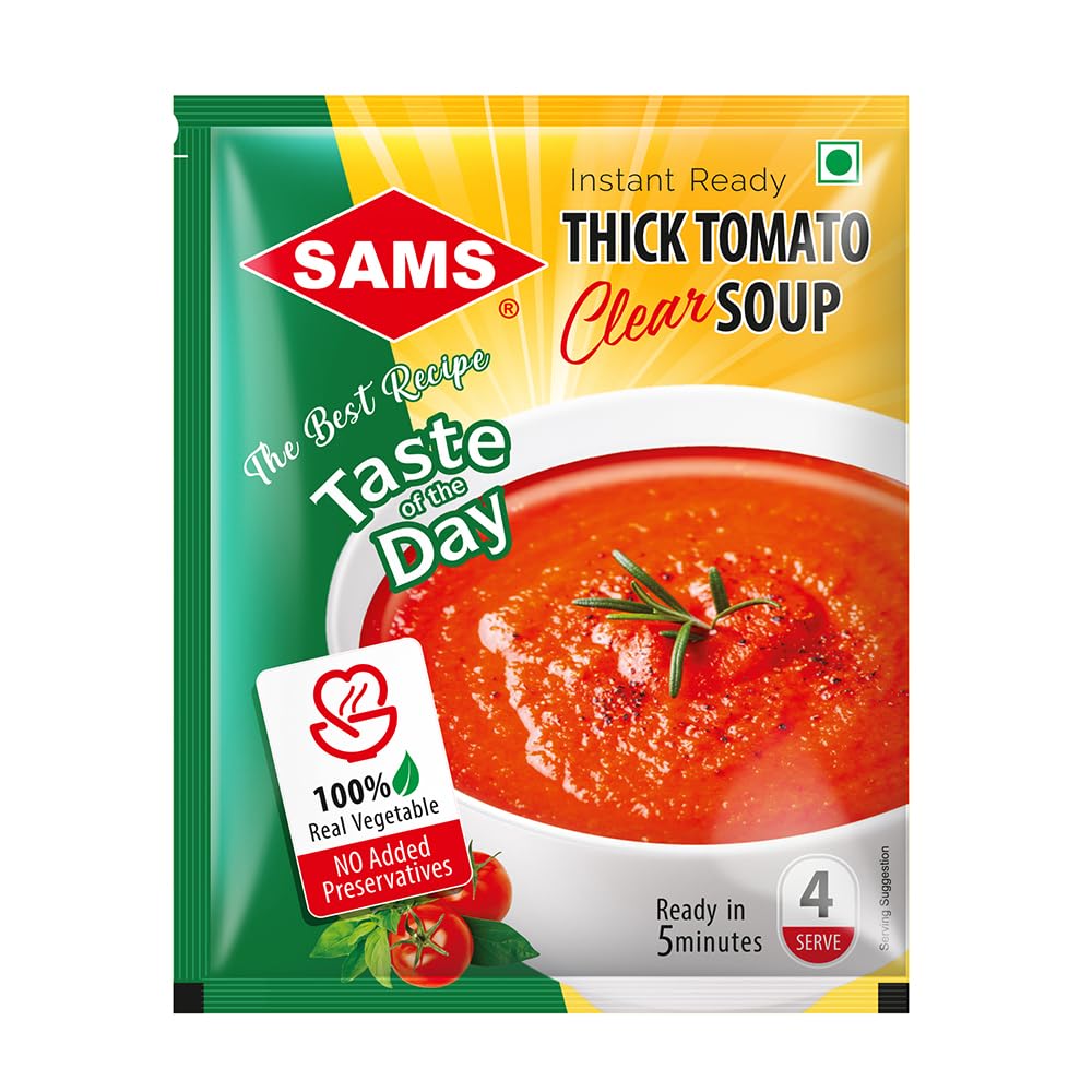 Sams Tomato Soup 65gm, Instant Premix Powder, Thick, Creamy & Ready To Cook in 5 minutes (pack of 4)