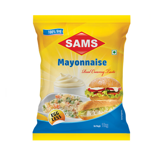 Sams Veg Mayonnaise 1kg Pouch Thick Creamy Texture Mayo for Spreads, Dips, Dressings