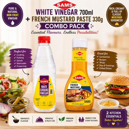 SAMS White Vinegar 700ml + French Mustard Paste 330g Combo | Cooking, Marinade & Dressing Essentials