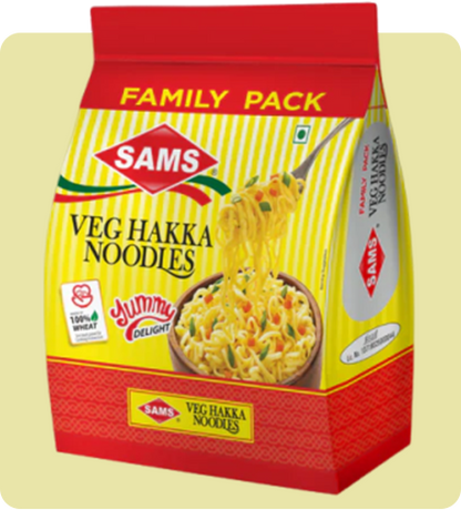 Sams Veg Hakka Noodles 900g Family Pack Chinese Food for Breakfast Lunch Dinner, Fast Foods and Soups