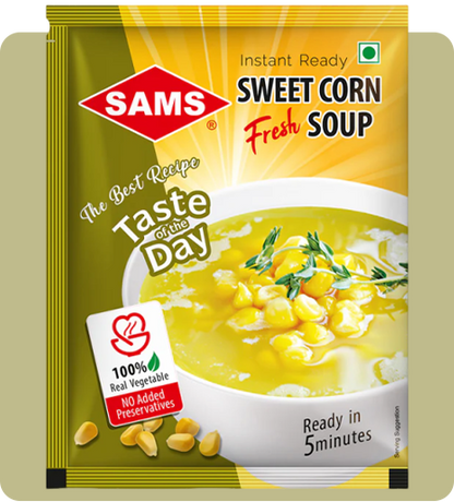 Sams Sweet Corn Soup, 48gm Instant Premix Powder, Fresh & Ready To Eat in 5 minutes (pack of 5)
