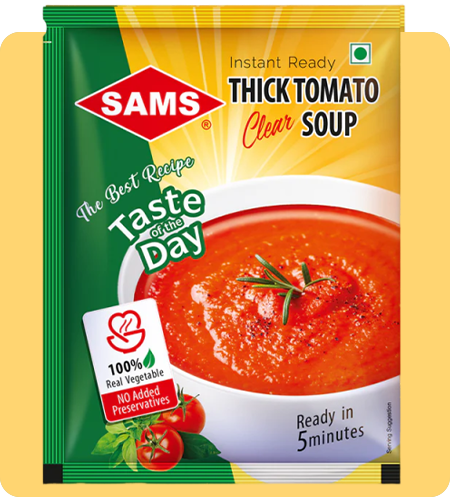 Sams Tomato Soup 22gm, Instant Premix Powder, Thick, Creamy & Ready To Cook in 5 minutes (pacl of 15)
