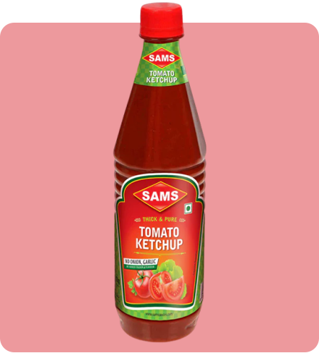Sams Tomato Ketchup without Onion and Garlic Pure and Thick Tomato Sauce No Onion Garlic Pouch 1kg Each
