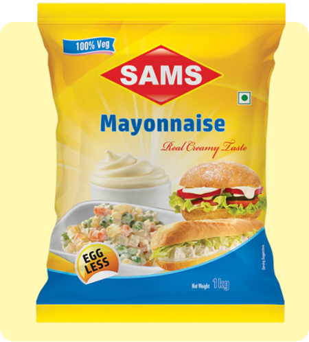 Sams Veg Mayonnaise 1kg Pouch Thick Creamy Texture Mayo for Spreads, Dips, Dressings