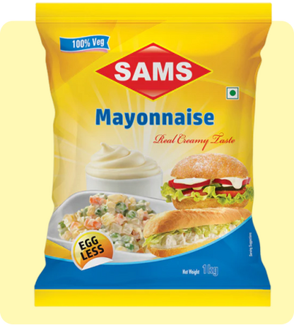 Sams Veg Mayonnaise 1kg Pouch Thick Creamy Texture Mayo for Spreads, Dips, Dressings