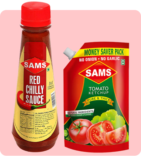 Sams Sams Tomato Ketchup 1kg and Red Chilly Sauce 200g Combo Pack, Pure & Thick