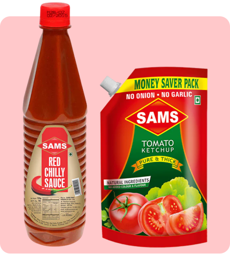 Sams Tomato Ketchup 1kg Red Chilly Sauce 700g Combo, Pure and Thick Saver Pack
