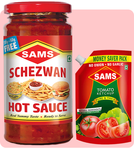 Sams Tomato Ketchup 1kg and Schezwan Hot Sauce 250g Combo Pack, Pure & Thick