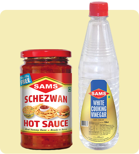 Sams Schezwan Hot Sauce 250g and White Cooking Vinegar 700ml combo