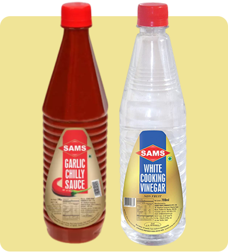 Sams Garlic Chilly Sauce 700g and White Cooking Vinegar 700ml combo