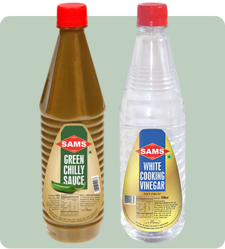 Sams Green Chilly Sauce 700g and White Cooking Vinegar 700ml combo