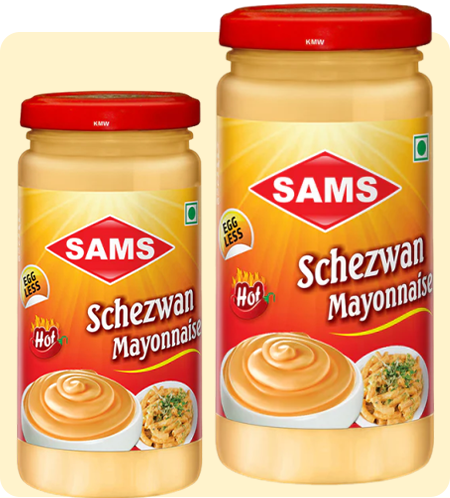Sams Schezwan Mayonnaise Hot and Spicy, Egg-less, Pack of 2