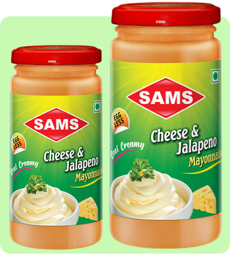 Sams Cheese & Jalapeno Mayonnaise, Real Creamy, Eggless (Pack of 2)
