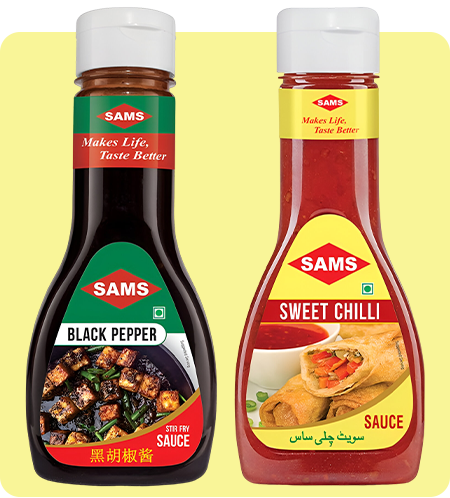 Sams Sweet Chilly Sauce 380g and Black Pepper Sauce 300g Gourmet Sauces for Adding Taste and Flavour to Home Cooked Meals, Veg