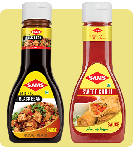 Sams Sweet Chilly Sauce 380g and Black Bean Sauce 330g Gourmet Sauces for Adding Taste and Flavour to Home Cooked Meals, Veg