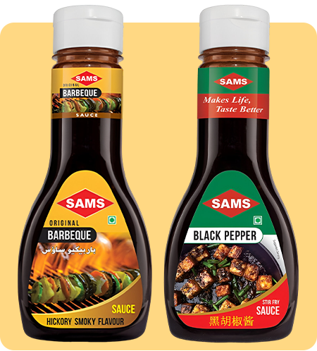 Sams Black Pepper Sauce 300g and Barbeque Sauce 325g Gourmet Sauces for Adding Taste and Flavour to Home Cooked Meals, Veg