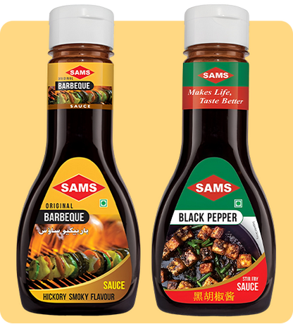 Sams Black Pepper Sauce 300g and Barbeque Sauce 325g Gourmet Sauces for Adding Taste and Flavour to Home Cooked Meals, Veg