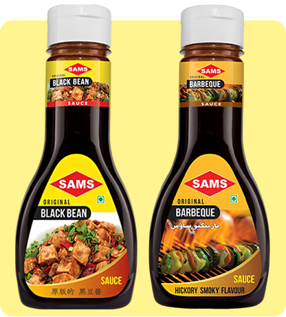 Sams Black Bean Sauce 330g and Barbeque Sauce 325g Gourmet Sauces for Adding Taste and Flavour to Home Cooked Meals, Veg