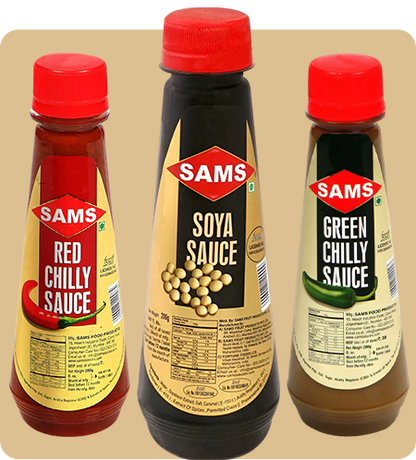 Sams Red Chilly, Green Chilly & Soya Sauce  (3 sauces combo) Each