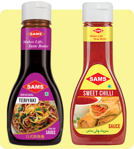 Sams Sweet Chilly Sauce 380g and Teriyaki Sauce 360g Gourmet Sauces for Adding Taste and Flavour to Home Cooked Meals, Veg