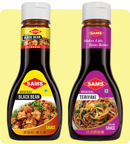 Sams Black Bean Sauce 330g and Teriyaki Sauce 360g Gourmet Sauces for Adding Taste and Flavour to Home Cooked Meals, Veg