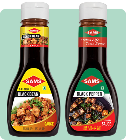 Sams Black Bean Sauce 330g and Black Pepper Sauce 300g Gourmet Sauces for Adding Taste and Flavour to Home Cooked Meals, Veg