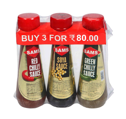 Sams Red Chilly, Green Chilly & Soya Sauce  (3 sauces combo) Each