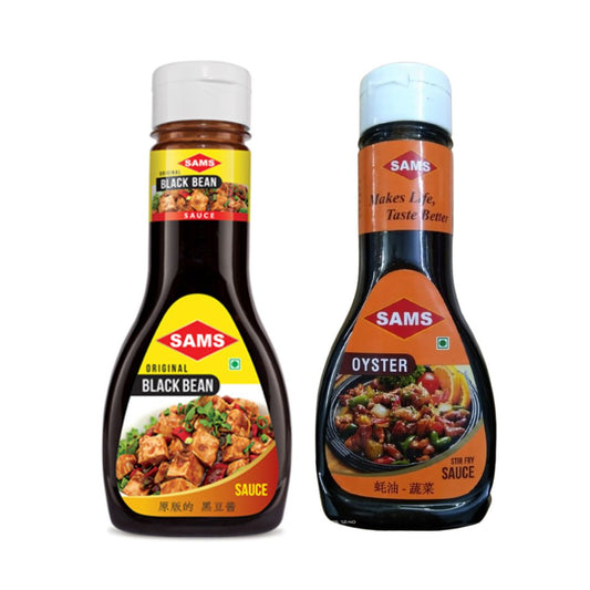 Sams Black Bean Sauce 330g and Oyster Sauce 330g Gourmet Sauces for Adding Taste and Flavour to Home Cooked Meals, Veg