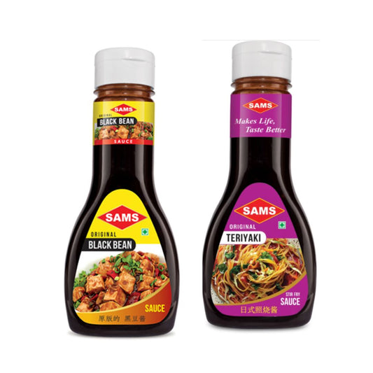 Sams Black Bean Sauce 330g and Teriyaki Sauce 360g Gourmet Sauces for Adding Taste and Flavour to Home Cooked Meals, Veg