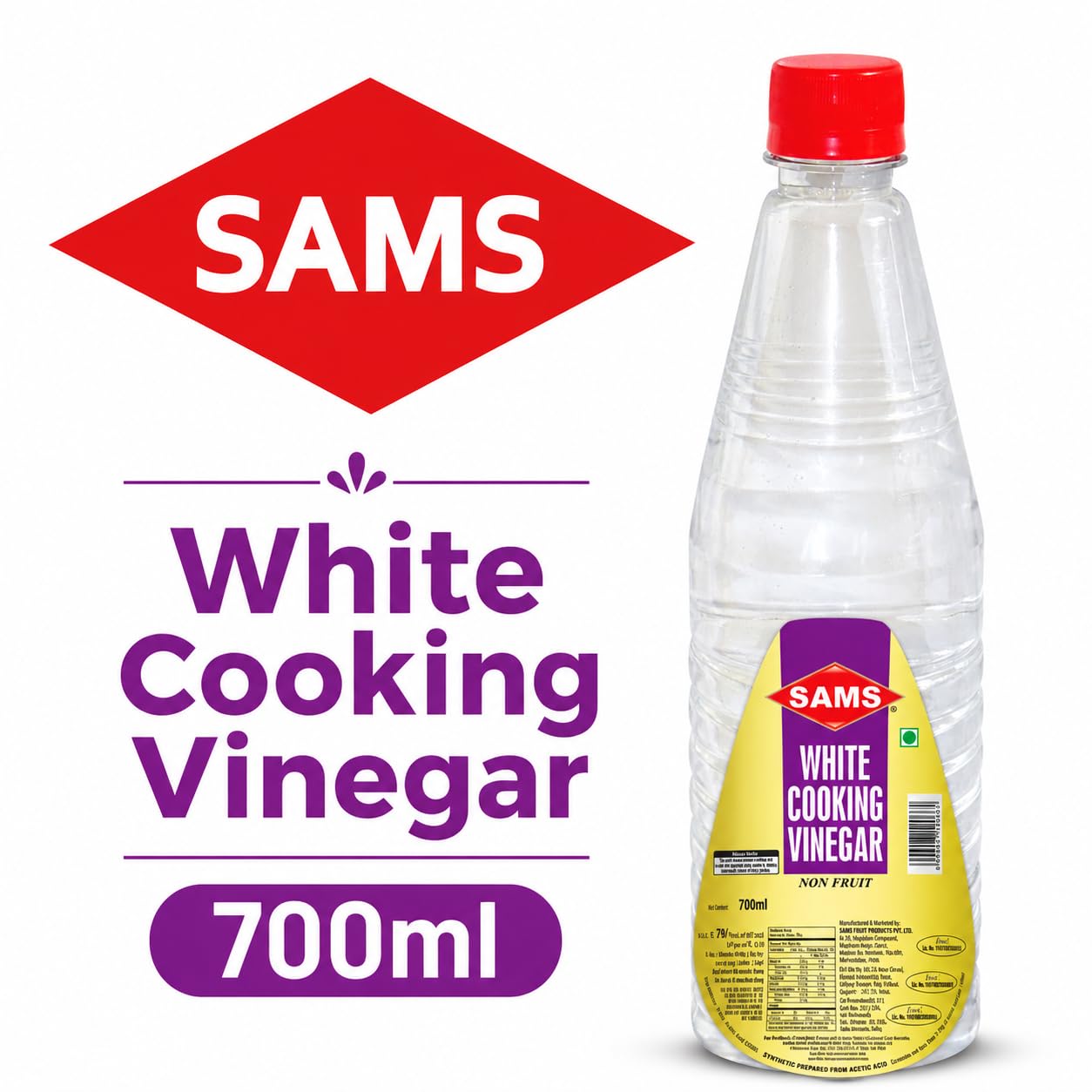 Sams White Vinegar for Cooking Pack of 4 Unflavoured Natural White Vinegar for Food 700 ml Each